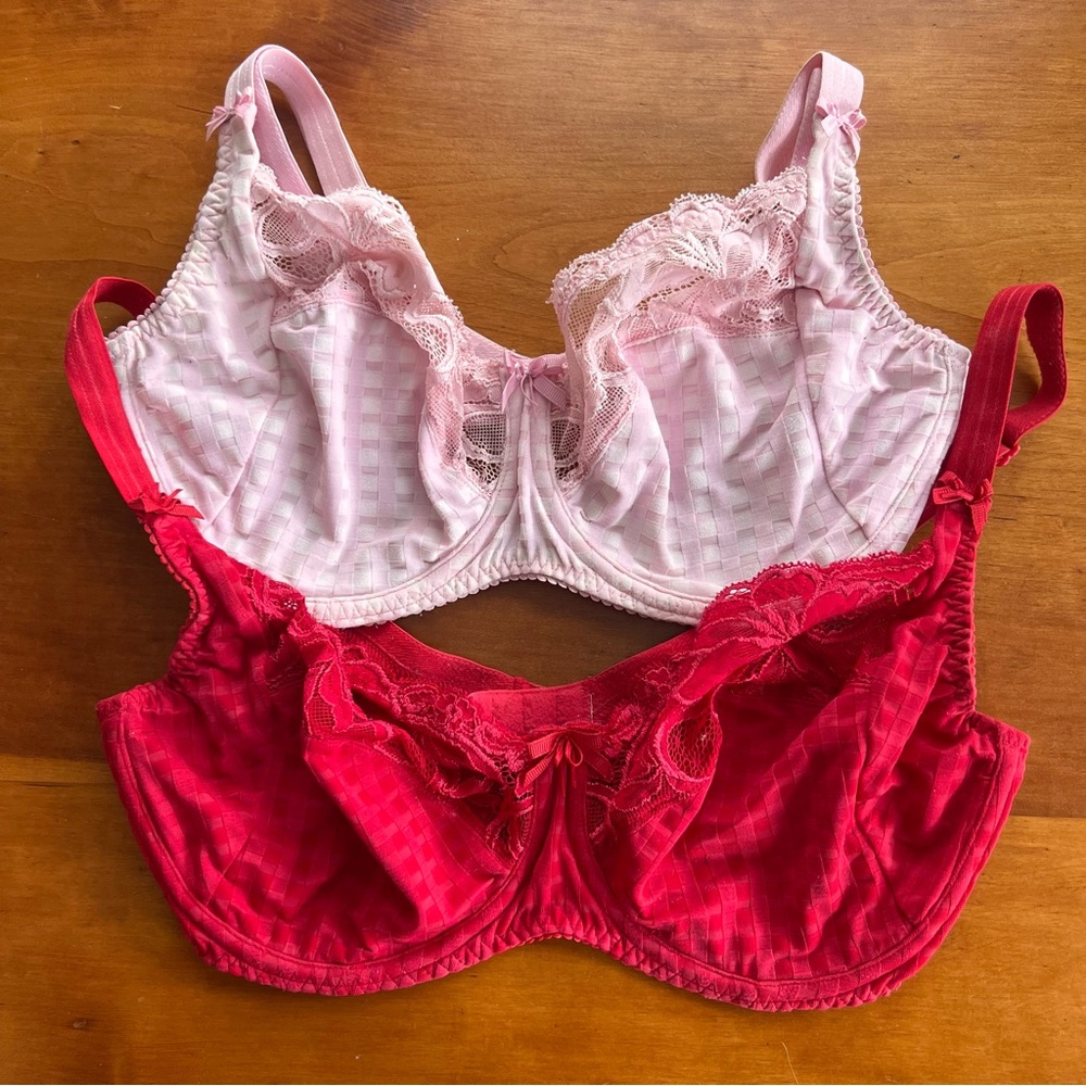 Prima Donna Pink and Red Lace Underwire Full Figured Bras Duo 34 E DD